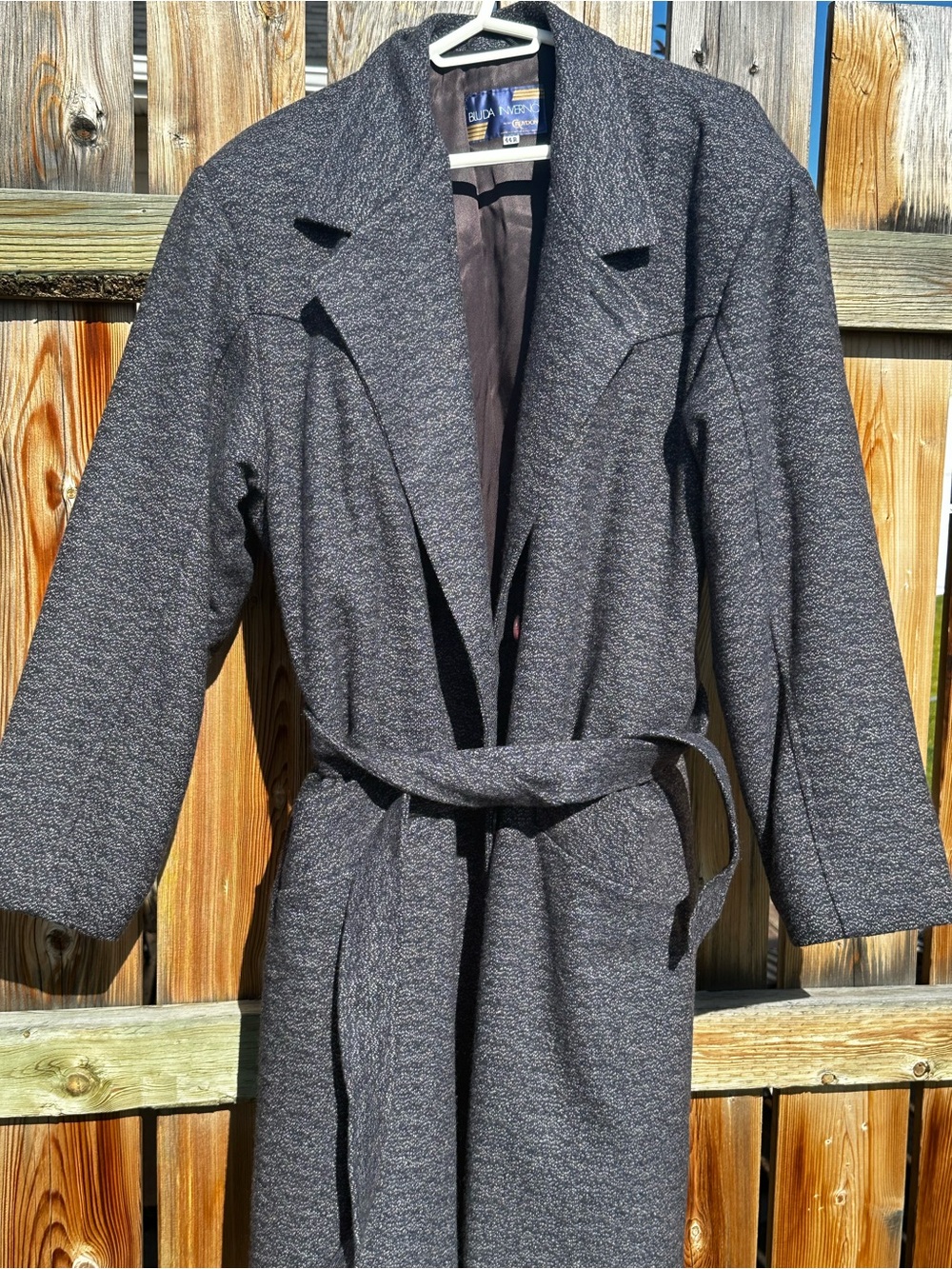 Vtg 80s Bluda Inverno Blue/Grey Tweed Wool Blend Long slouchy Overcoat Canada 44